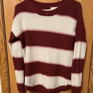 SO Women's Burgundy and White Striped Sweater